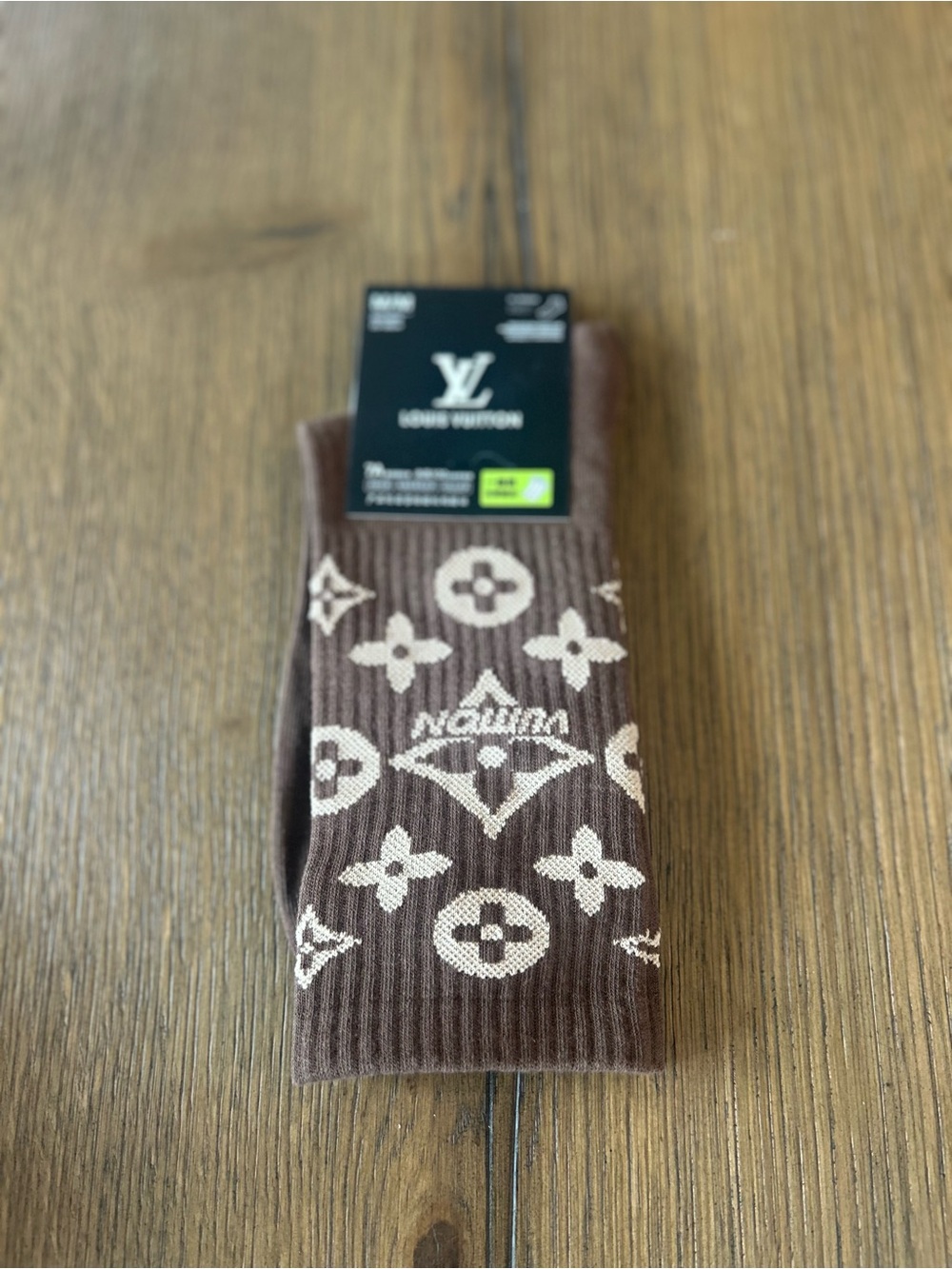 Designer Fashion Brown and Beige Monogram Crew Socks